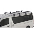 Rhino Rack JA0847 Heavy Duty RL150 Black 4 Bar Roof Rack for Toyota Hiace H200 4dr LWB Low Roof with Rain Gutter (2005 to 2019) - Gutter Mount