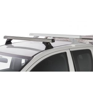 Rhino Rack JA8807 Heavy Duty RLT600 Ditch Mount Silver 1 Bar Roof Rack (Front) for Mitsubishi Triton MQ-MR Extra Cab Ute with Bare Roof (2015 to 2024) - Factory Point Mount