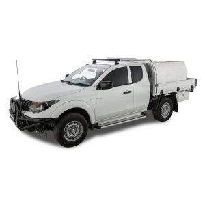 Rhino Rack JA8808 Heavy Duty RLT600 Ditch Mount Black 1 Bar Roof Rack (Front) for Mitsubishi Triton MQ-MR Extra Cab Ute with Bare Roof (2015 to 2024) - Factory Point Mount
